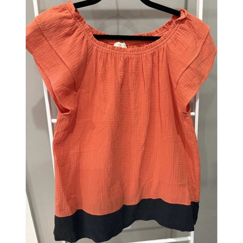 Cotton Bleu Orange Navy 100% cotton Round Neck Pullover  top Colorblock Coastal